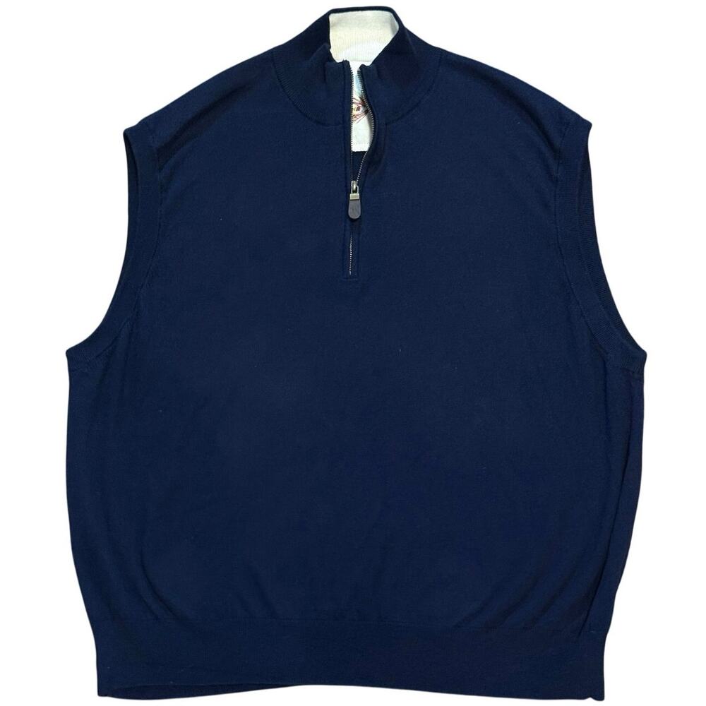 Orvis Signature Quarter Zip Sweater Vest Men XXL Cotton Cashmere Navy Blue